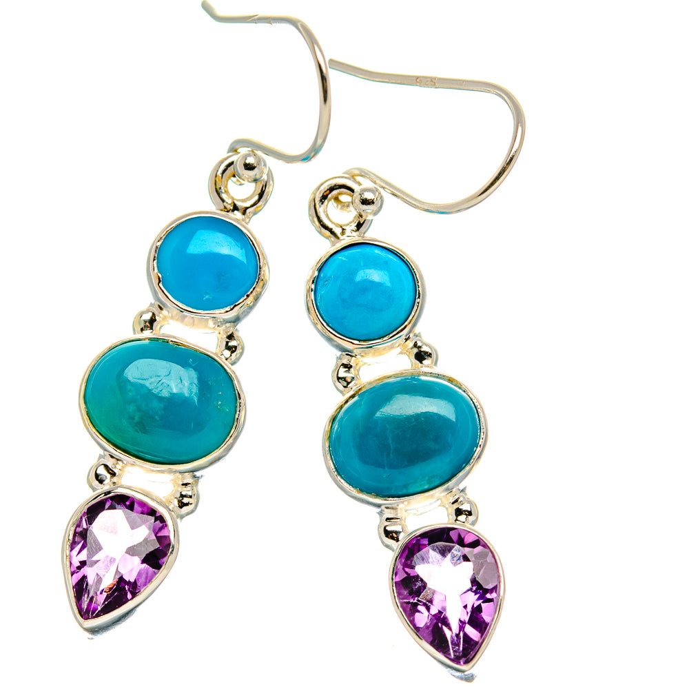 Sleeping Beauty Turquoise, Amethyst Earrings 1 3/4" (925 Sterling Silver) EARR431625