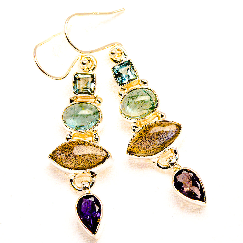 Labradorite, Tanzanite, Aquamarine, Blue Topaz Earrings 1 7/8" (925 Sterling Silver) EARR431875