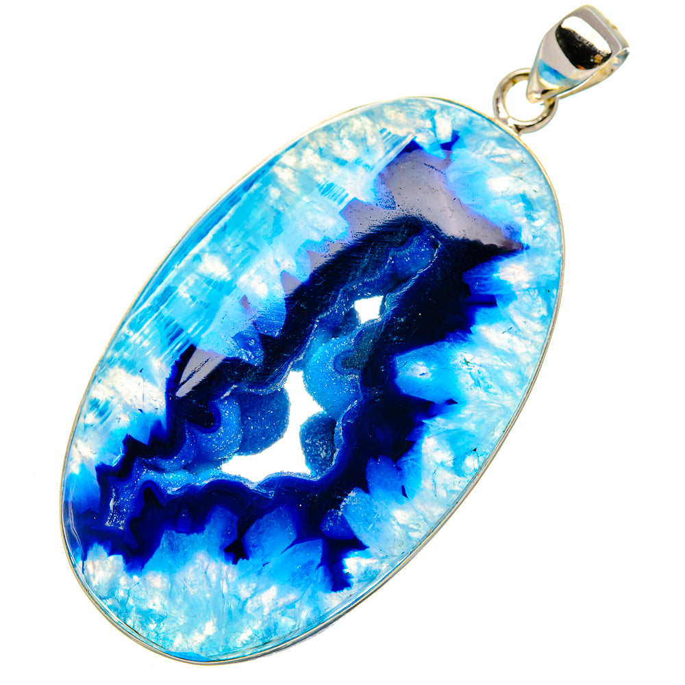 Blue Window Druzy Pendant 2 1/2" (925 Sterling Silver) PD37248