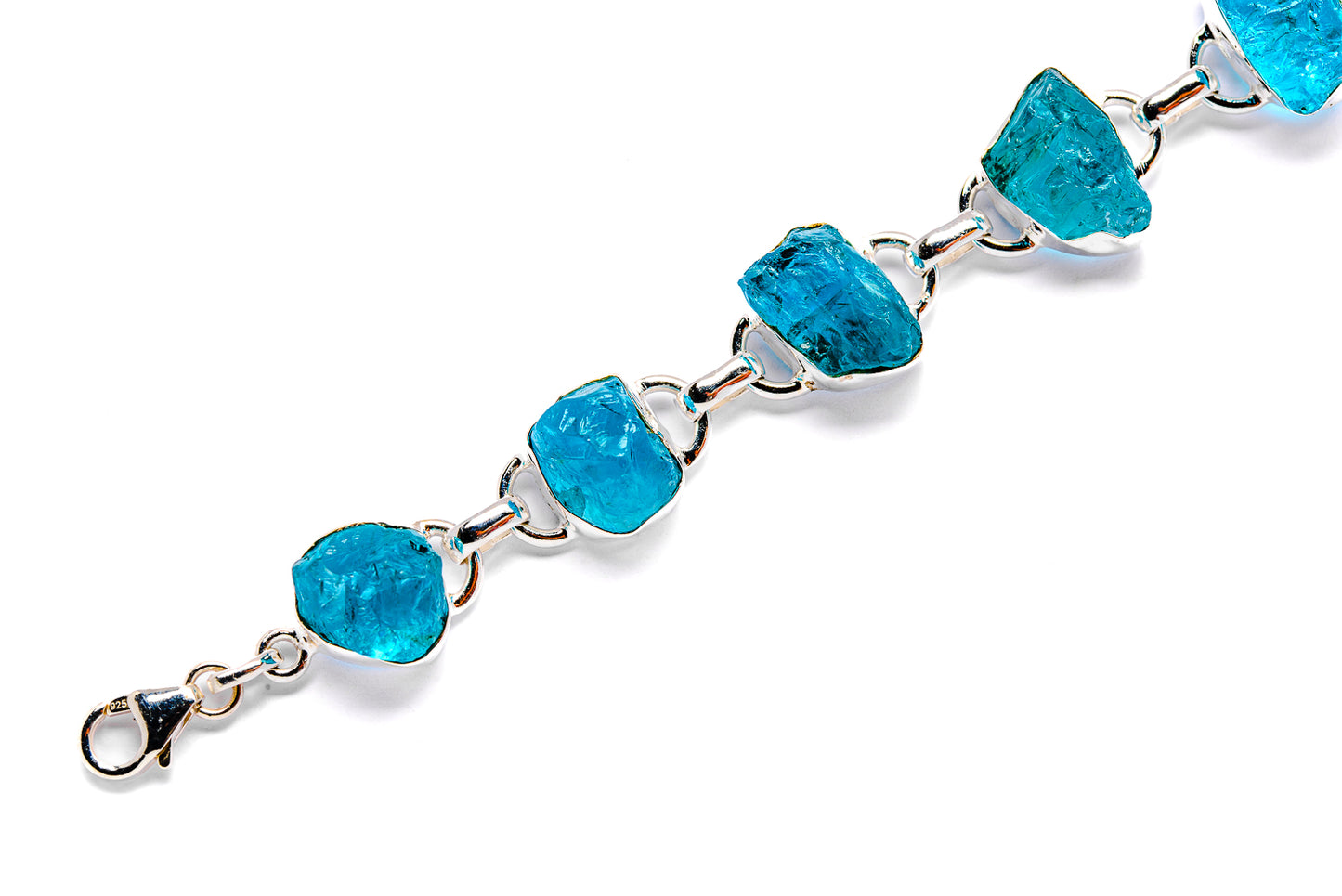 Rough apatite bracelet with turquoise rough stones and sterling silver clasp