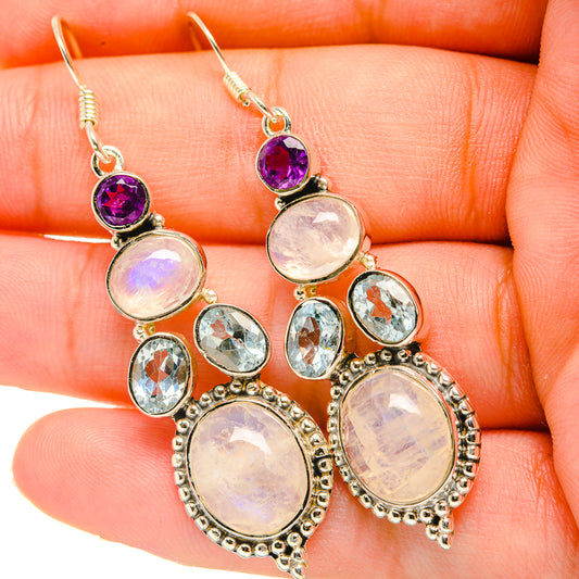 Rainbow Moonstone, Blue Topaz, Amethyst Earrings handcrafted by Ana Silver Co - EARR419303