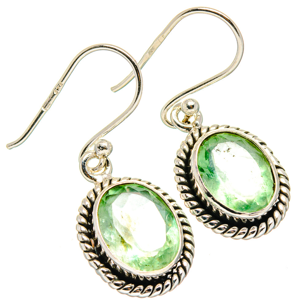 Oval prehnite earrings in 925 sterling silver, green cabochon stones with twisted border