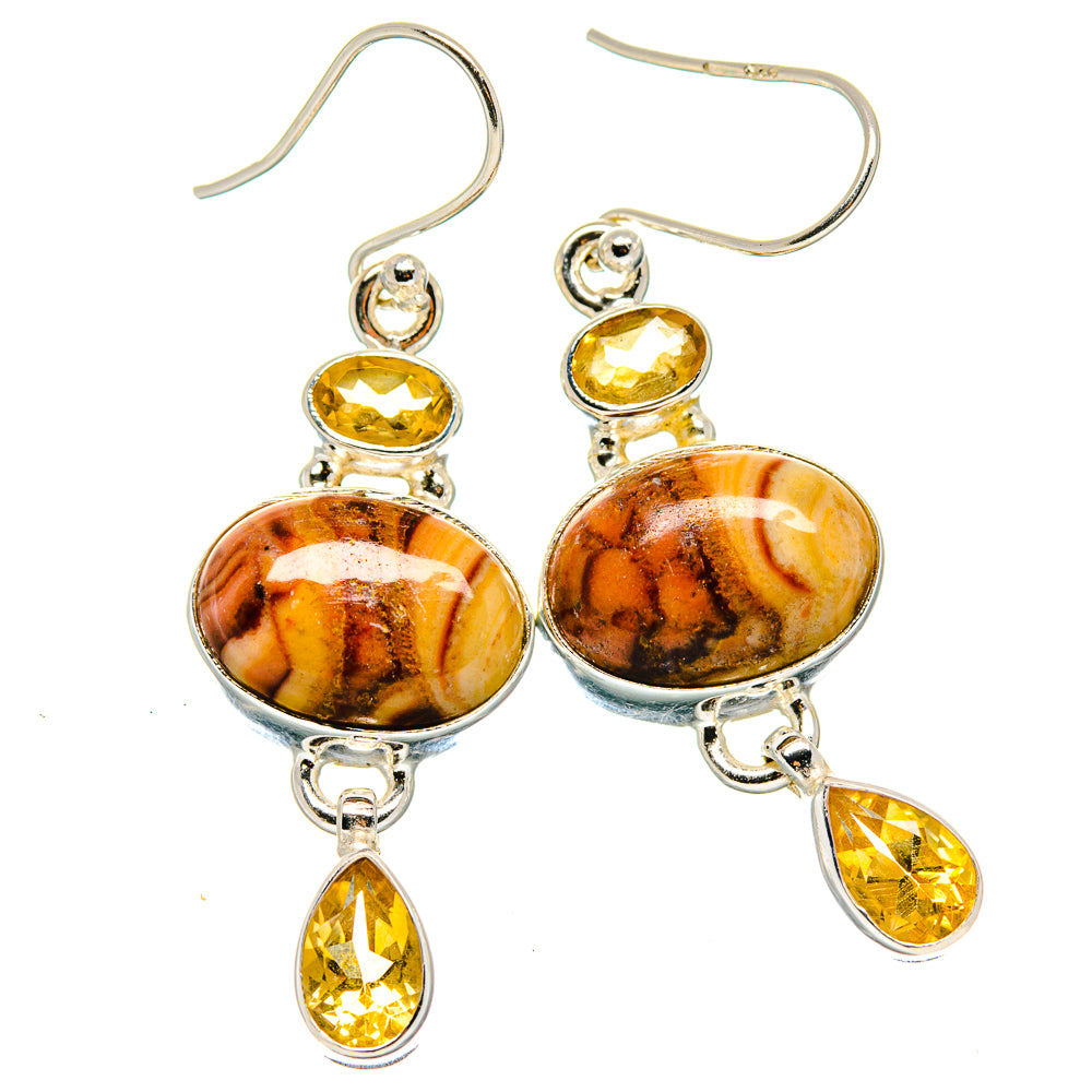 925 sterling silver mookaite & citrine drop earrings with oval mookaite and citrine teardrops