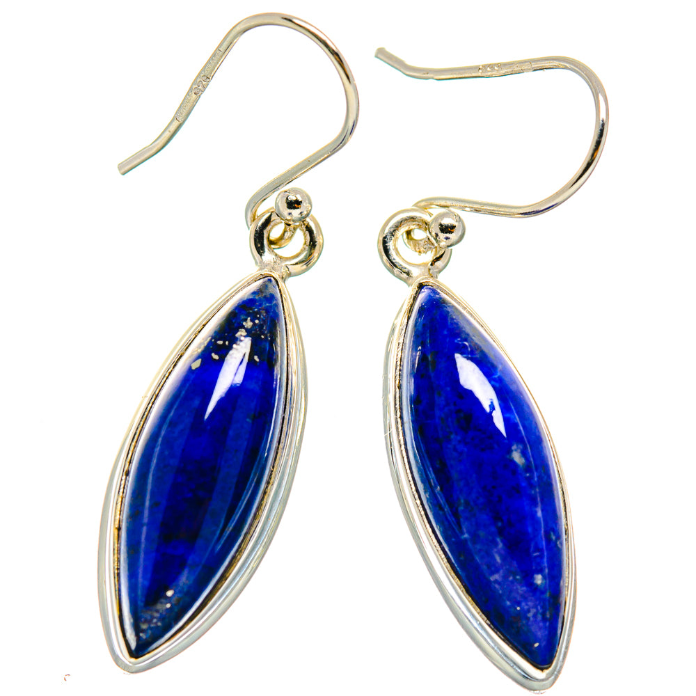 Lapis lazuli oval drop earrings, 925 sterling silver bezel settings, French hooks