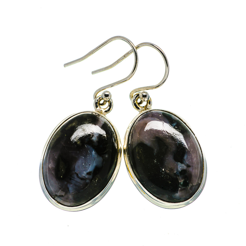 925 sterling silver drop earrings with dark purple teardrop cabochon stones, fishhook
