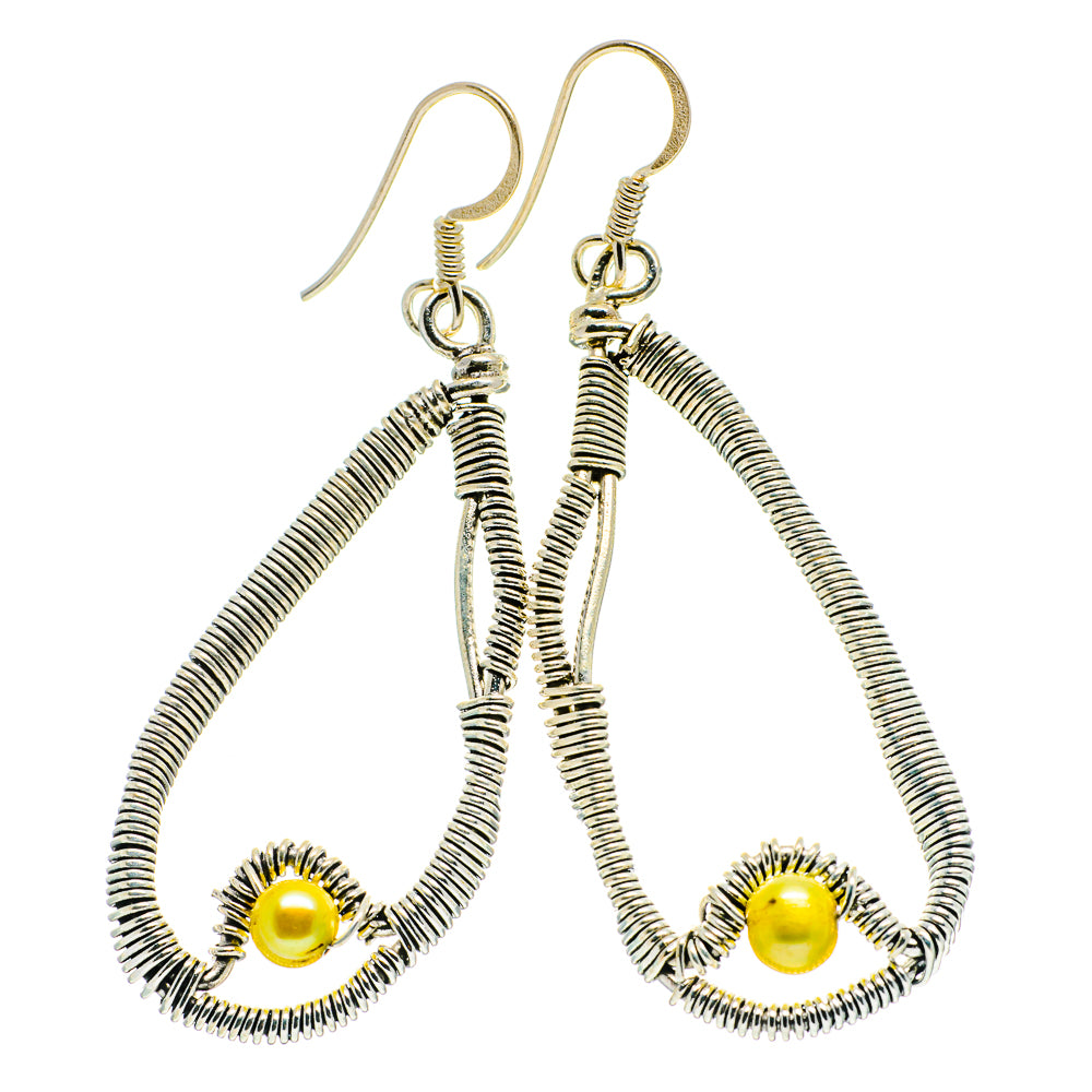 Yellow Cultured Pearl Earrings handcrafted by Ana Silver Co - EARR400515