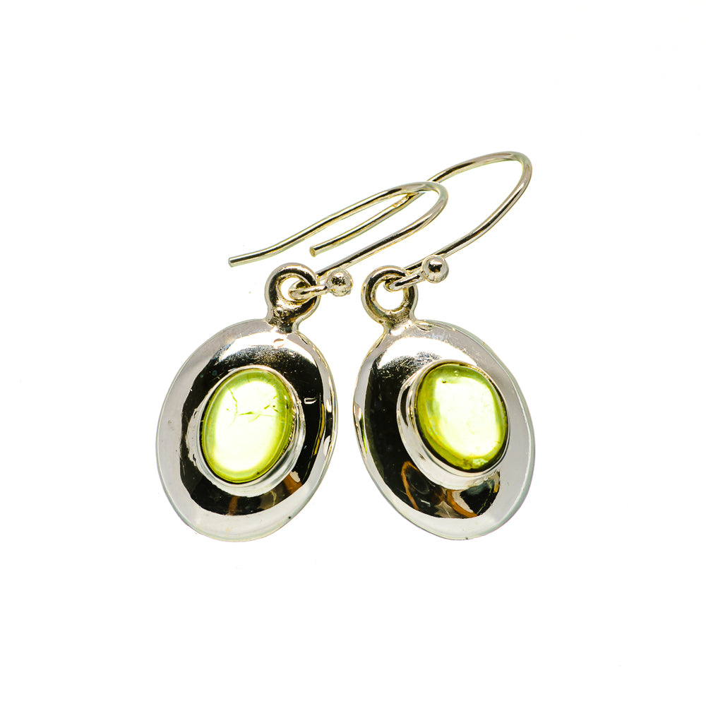 925 sterling silver drop earrings with bezel-set oval green peridot stones