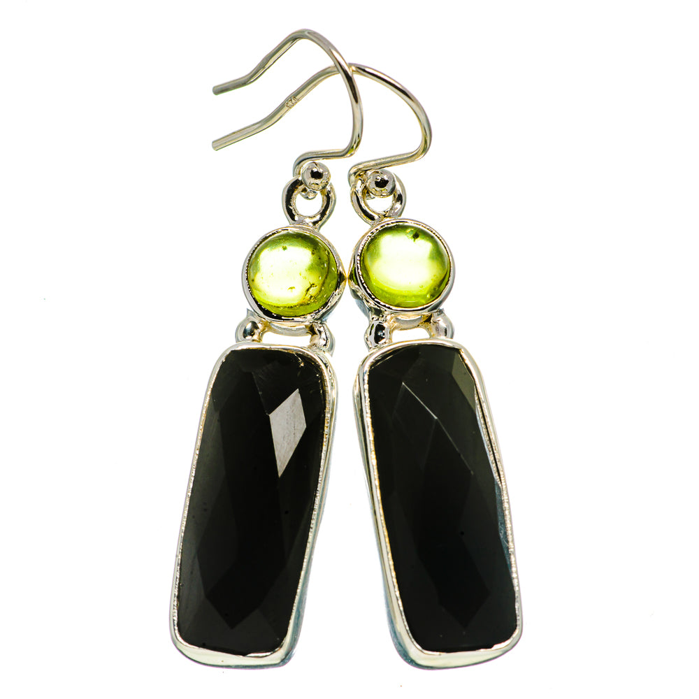Sterling silver drop earrings with green stones and black onyx ovals