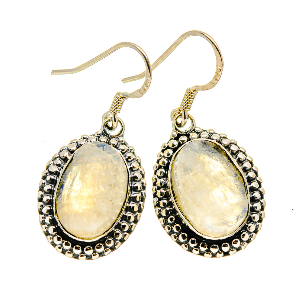 Pair of 925 sterling silver moonstone earrings with beaded oval frames and fishhooks