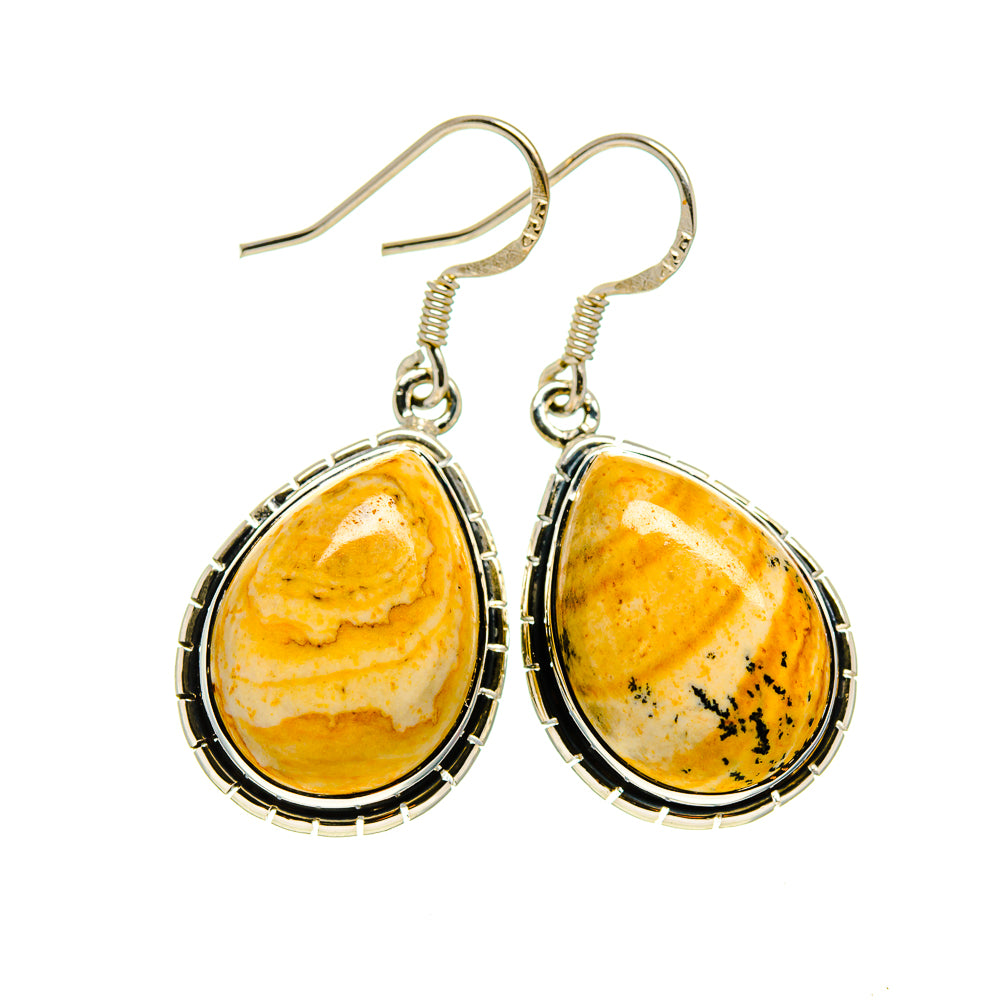 Teardrop picture jasper drop earrings in 925 sterling silver with fishhook hangers