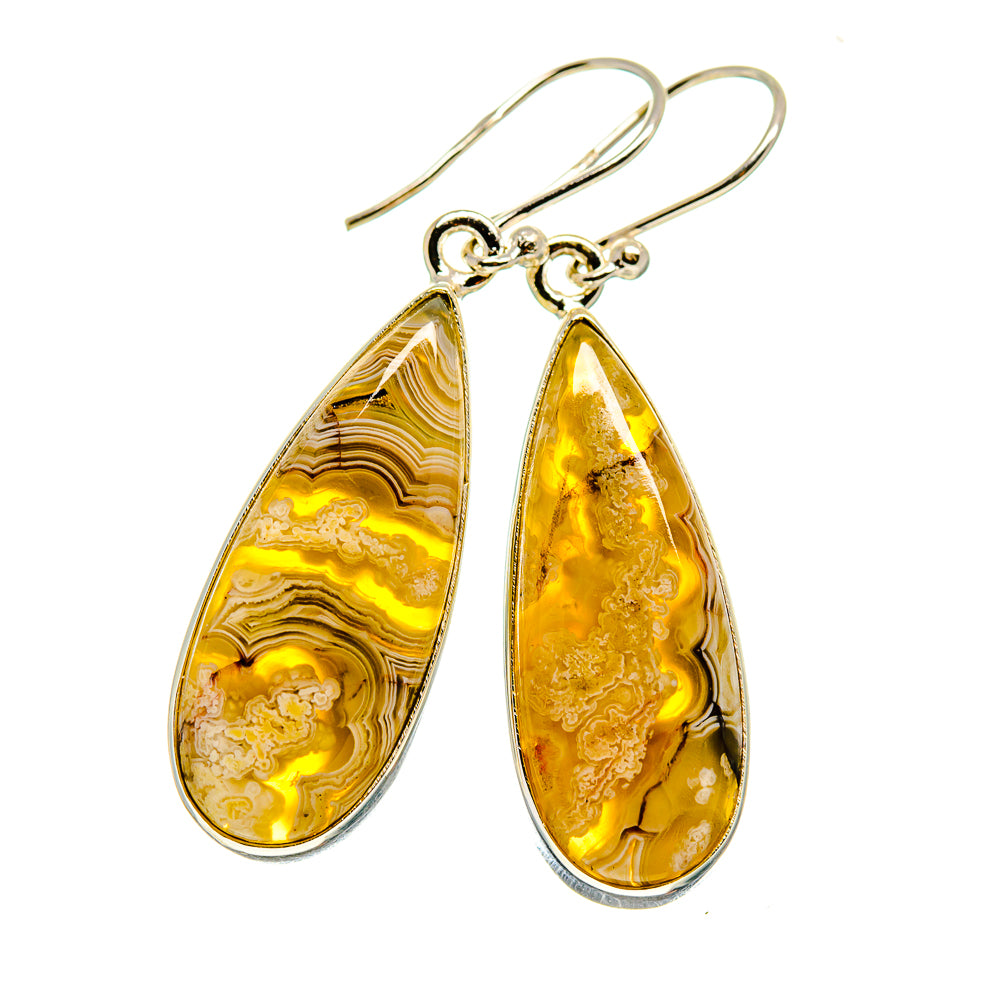 Teardrop lace agate drop earrings, sterling silver hooks, yellow agate teardrops