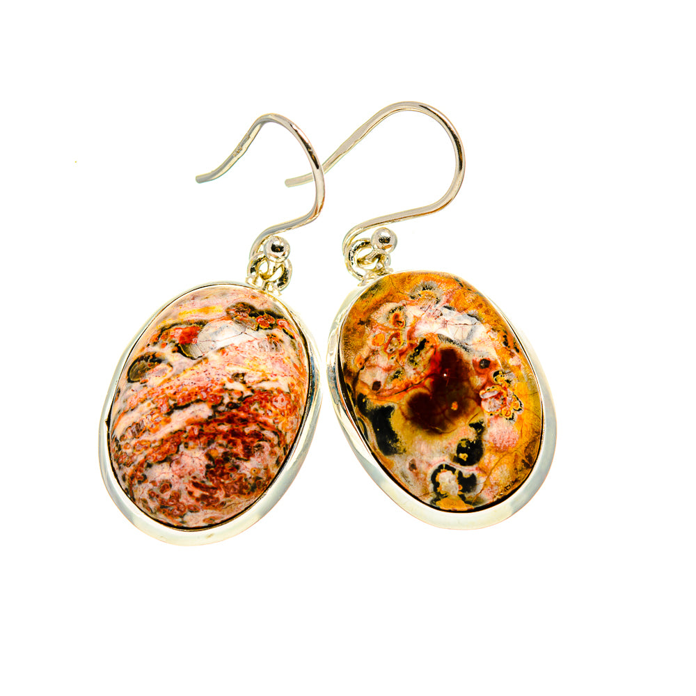 Pair of oval poppy jasper drop earrings in 925 sterling silver with hook ear wires