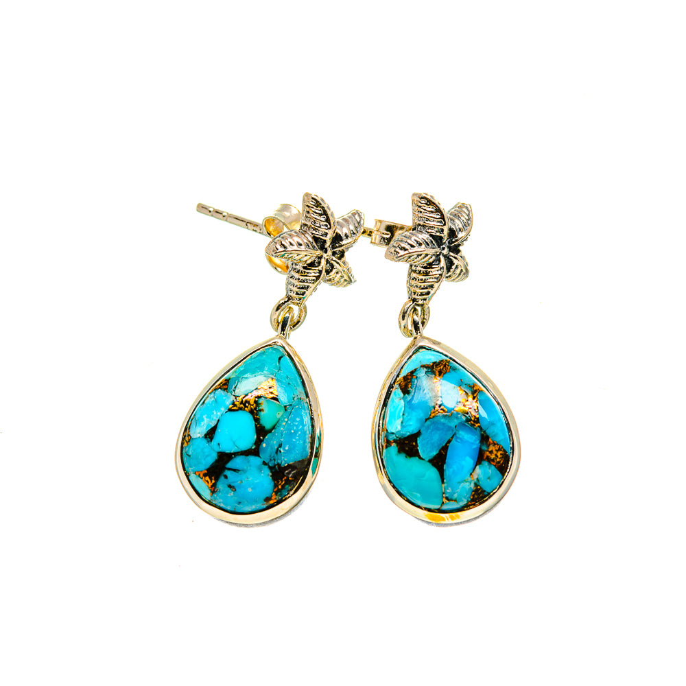 Blue Copper Composite Turquoise Earrings handcrafted by Ana Silver Co - EARR412537