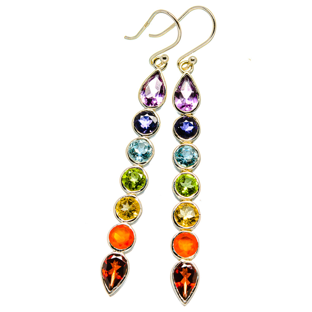 925 sterling silver rainbow chakra drop earrings with multicolor teardrop and round stones