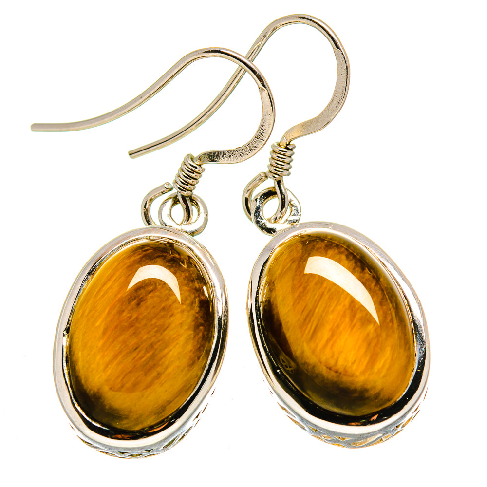 Oval tiger eye drop earrings with 925 sterling silver wire hooks