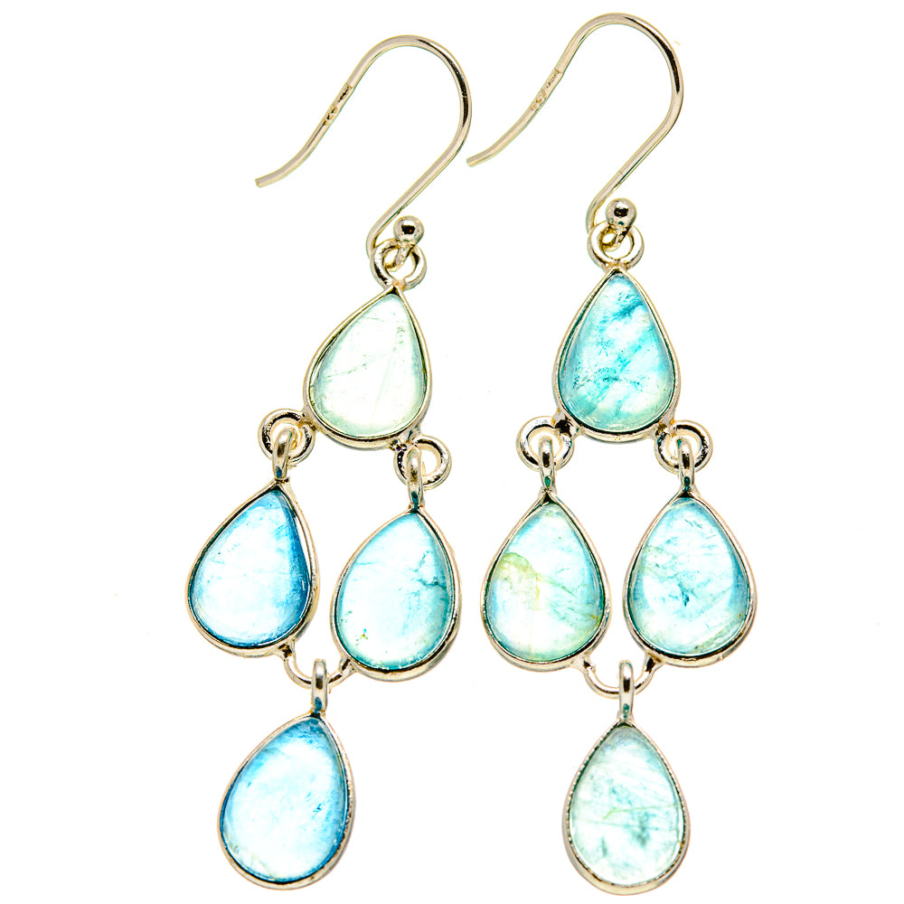 Fluorite teardrop chandelier earrings, silver hooks with 4 aqua-toned drops