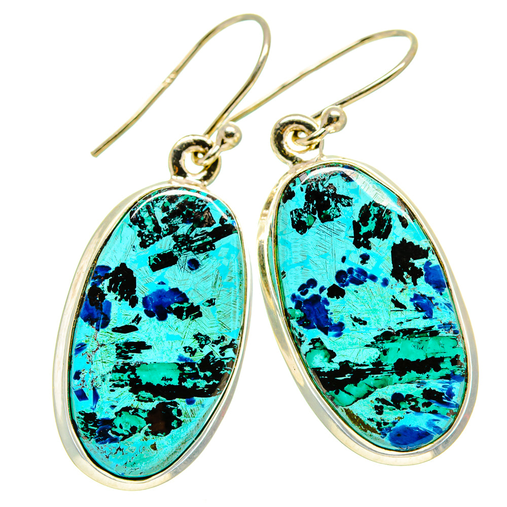 Oval turquoise shattuckite drop earrings in 925 sterling silver, hook style