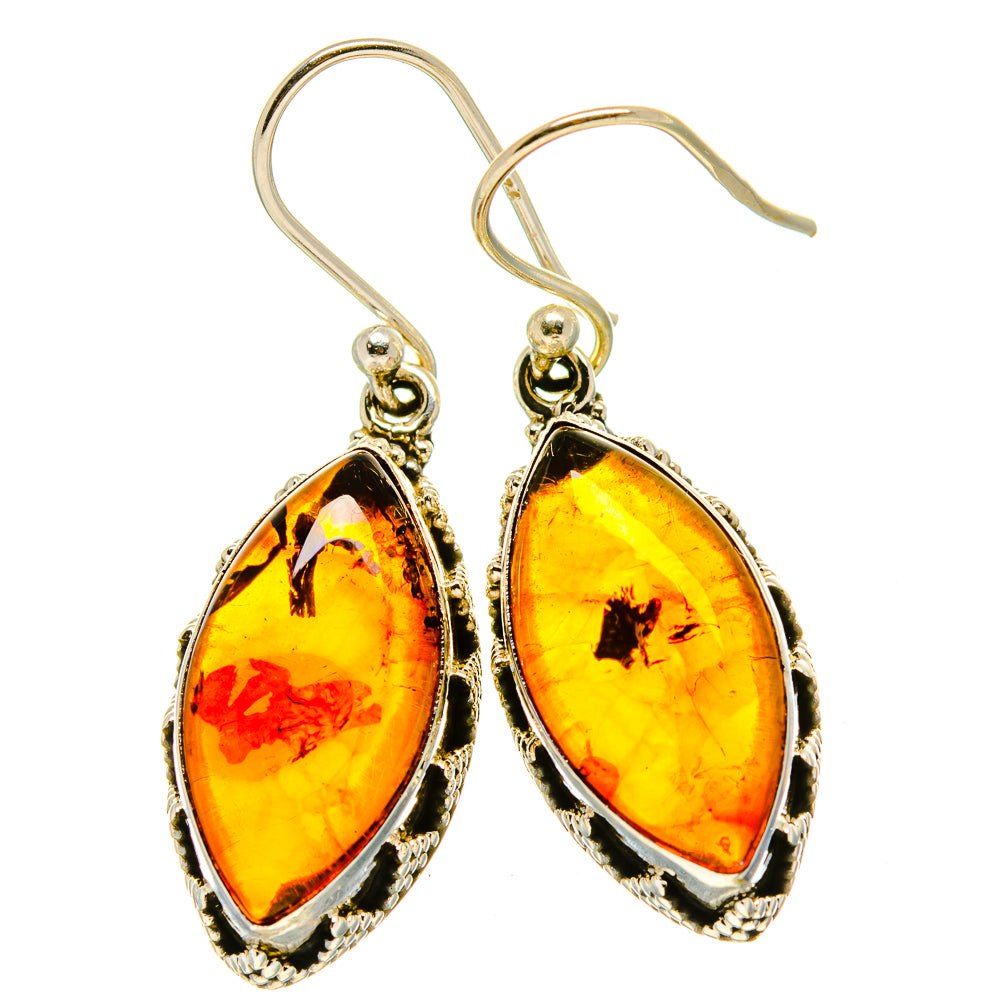 Baltic amber drop earrings with oval amber stones and ornate 925 sterling silver settings