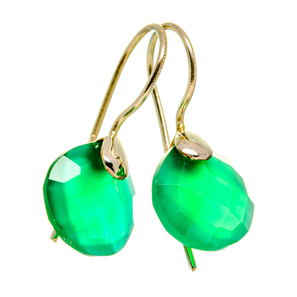 Green onyx drop earrings with faceted teardrop stones and sterling silver hooks