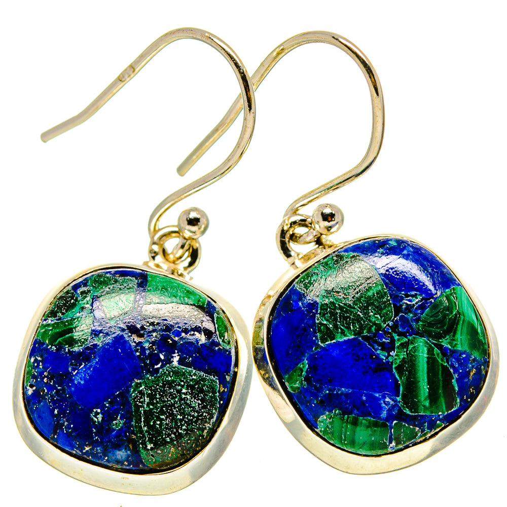 Oval azurite drop earrings with blue-green stone and metal lever hooks