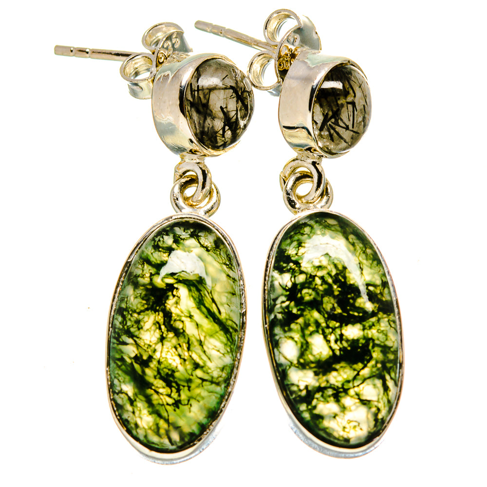 Green Moss Agate Earrings handcrafted by Ana Silver Co - EARR414683