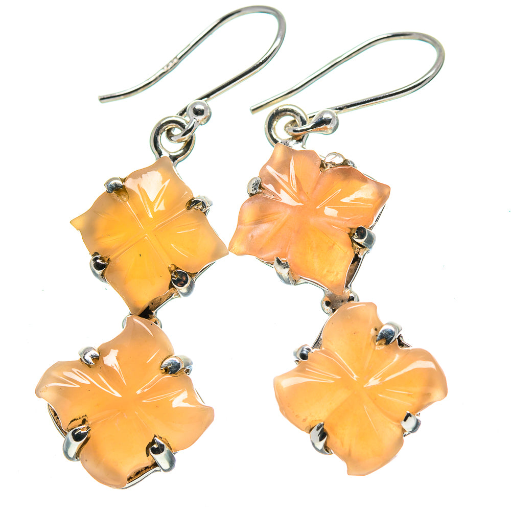 Orange flower carnelian drop earrings with sterling silver hooks and dangling drops