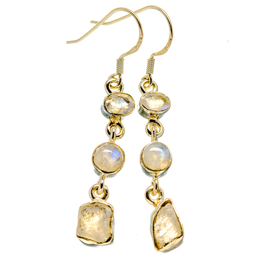 Gold-tone drop earrings with four irregular moonstone cabochons and fishhook backs
