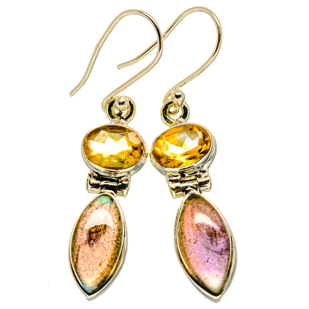 Sterling silver citrine and labradorite teardrop earrings with yellow top stones