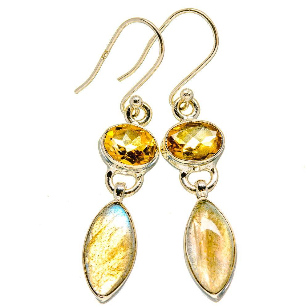 Sterling silver drop earrings with golden citrine top and oval labradorite-style stones