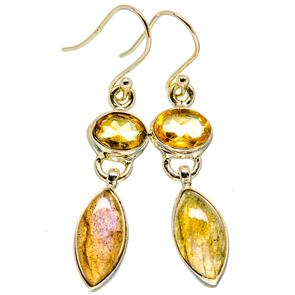 925 sterling silver citrine and labradorite drop earrings, yellow top and oval lavender stones