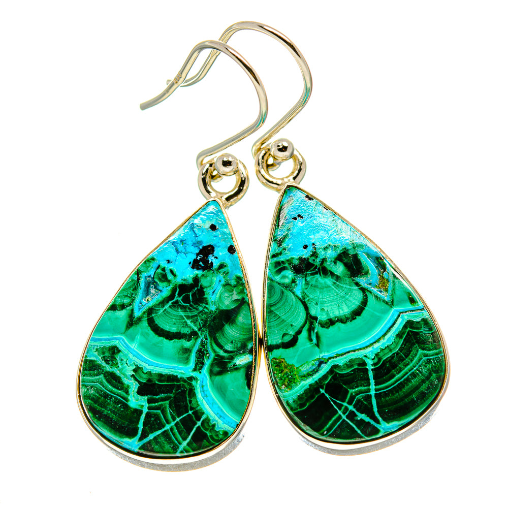 Teardrop malachite chrysocolla earrings with gold hooks, green and blue stone drops
