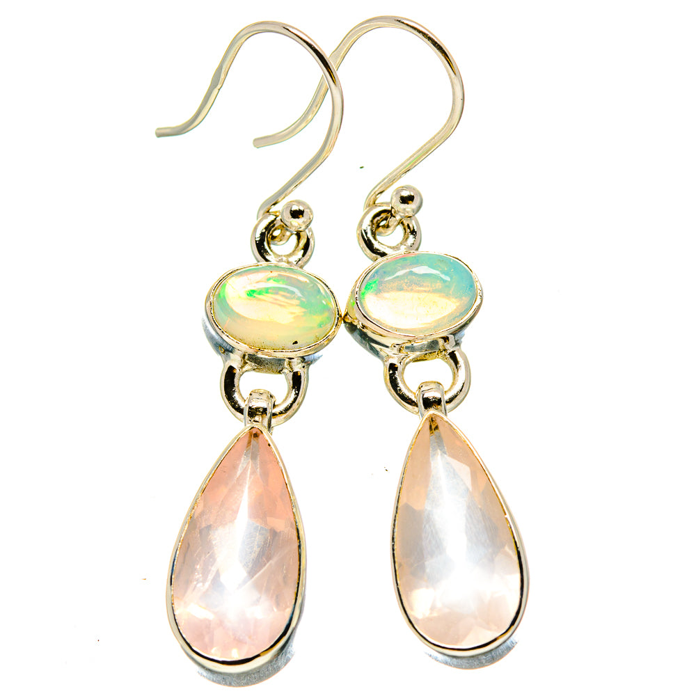 Rose Quartz, Ethiopian Opal Earrings handcrafted by Ana Silver Co - EARR416303