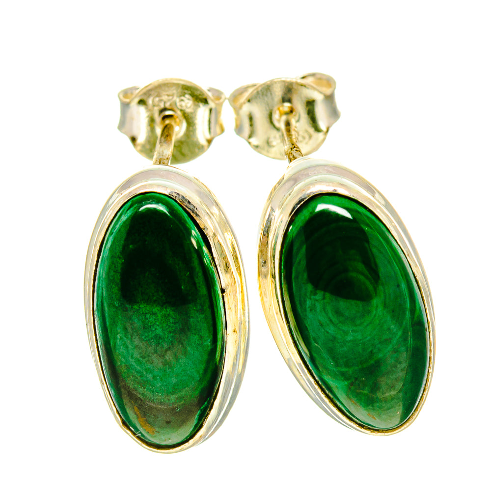 Oval green malachite drop earrings with halo sterling silver bezel