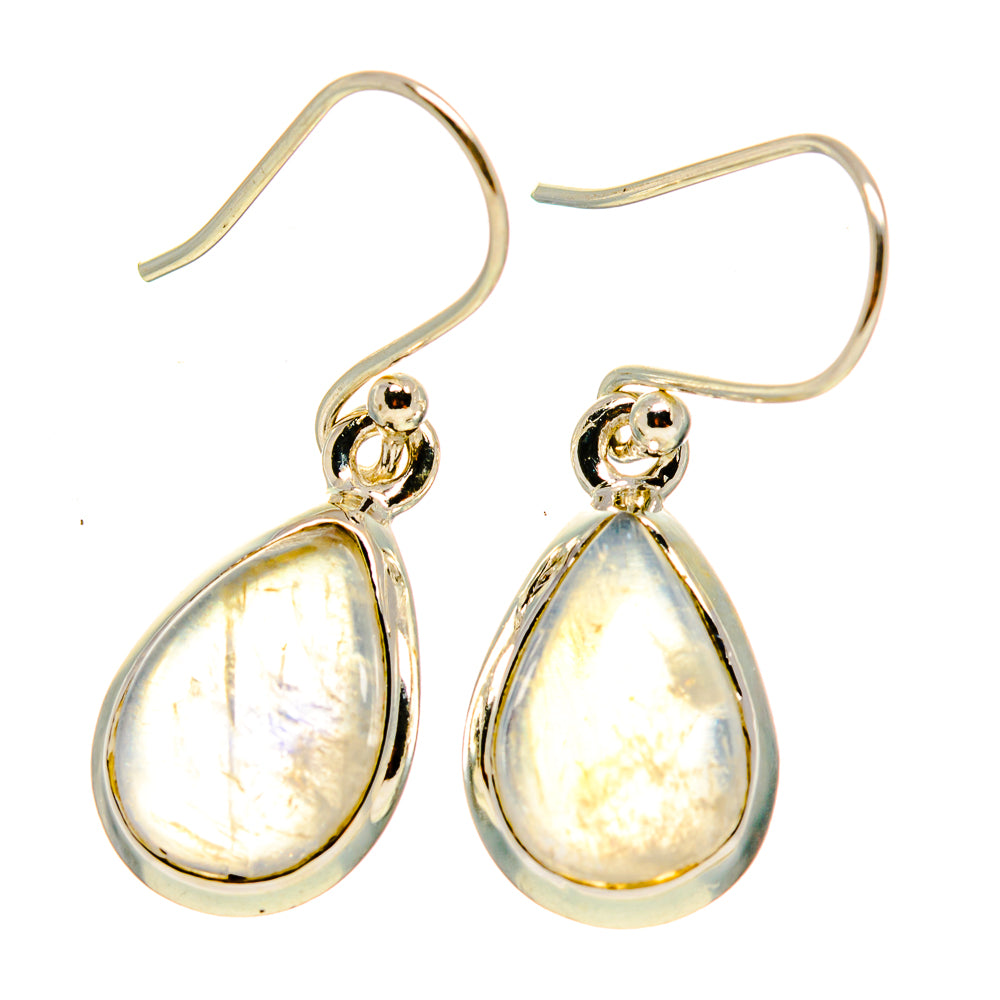 Teardrop moonstone earrings in silver with iridescent white cabochons and French hooks