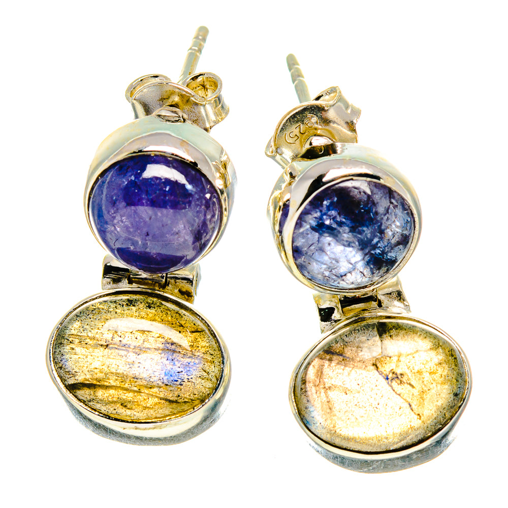 925 sterling silver drop earrings with purple oval and gold-toned round stones