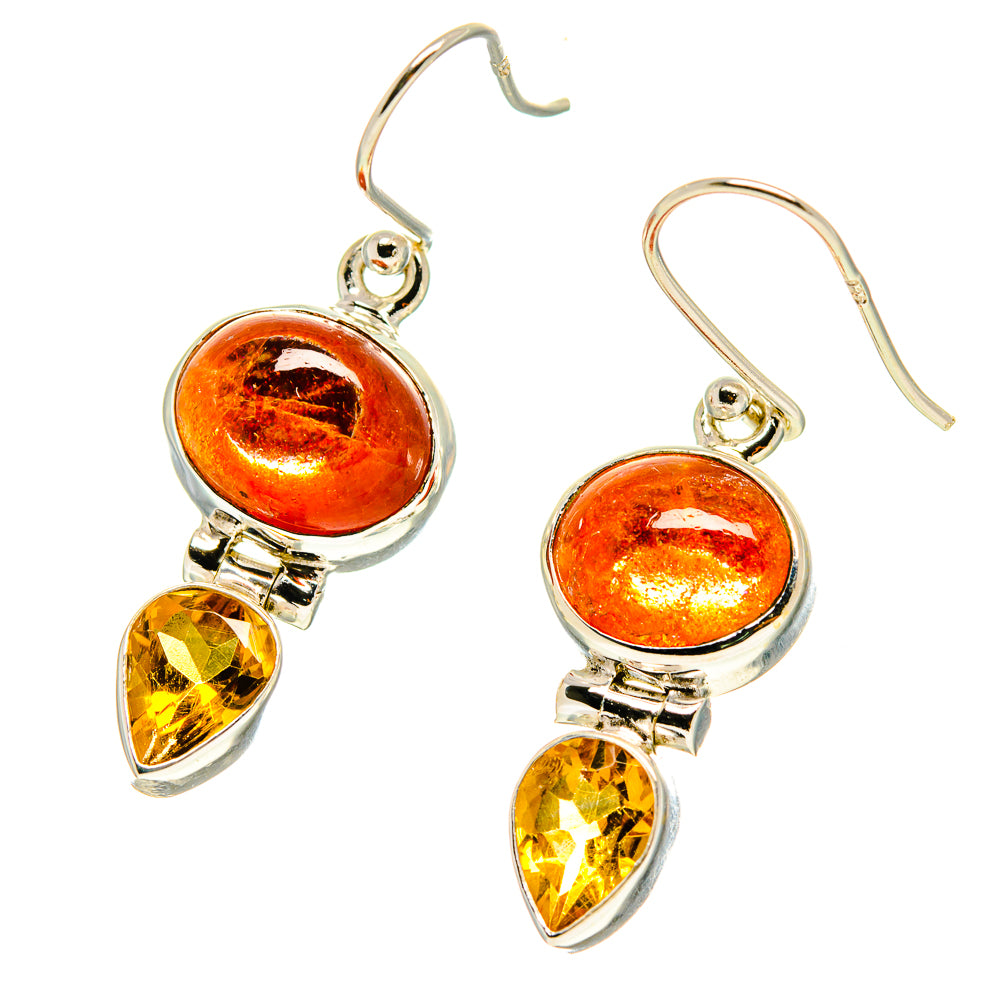 Orange and yellow gemstone drop earrings in 925 sterling silver with fishhook backs