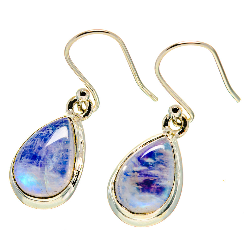 Moonstone drop earrings with pear-shaped blue opal-like stones and gold-tone hooks