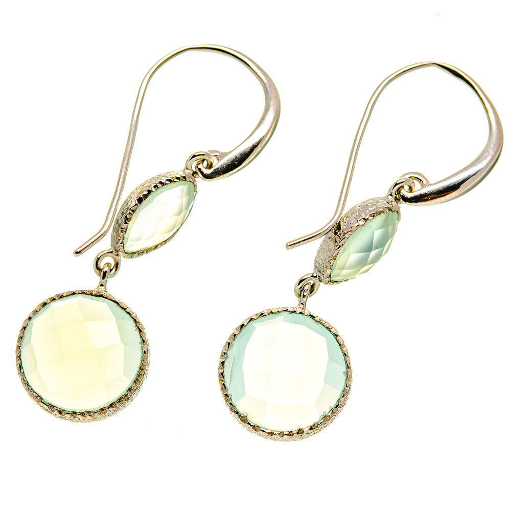 Aqua chalcedony drop earrings with oval and round stones, silver-tone hooks