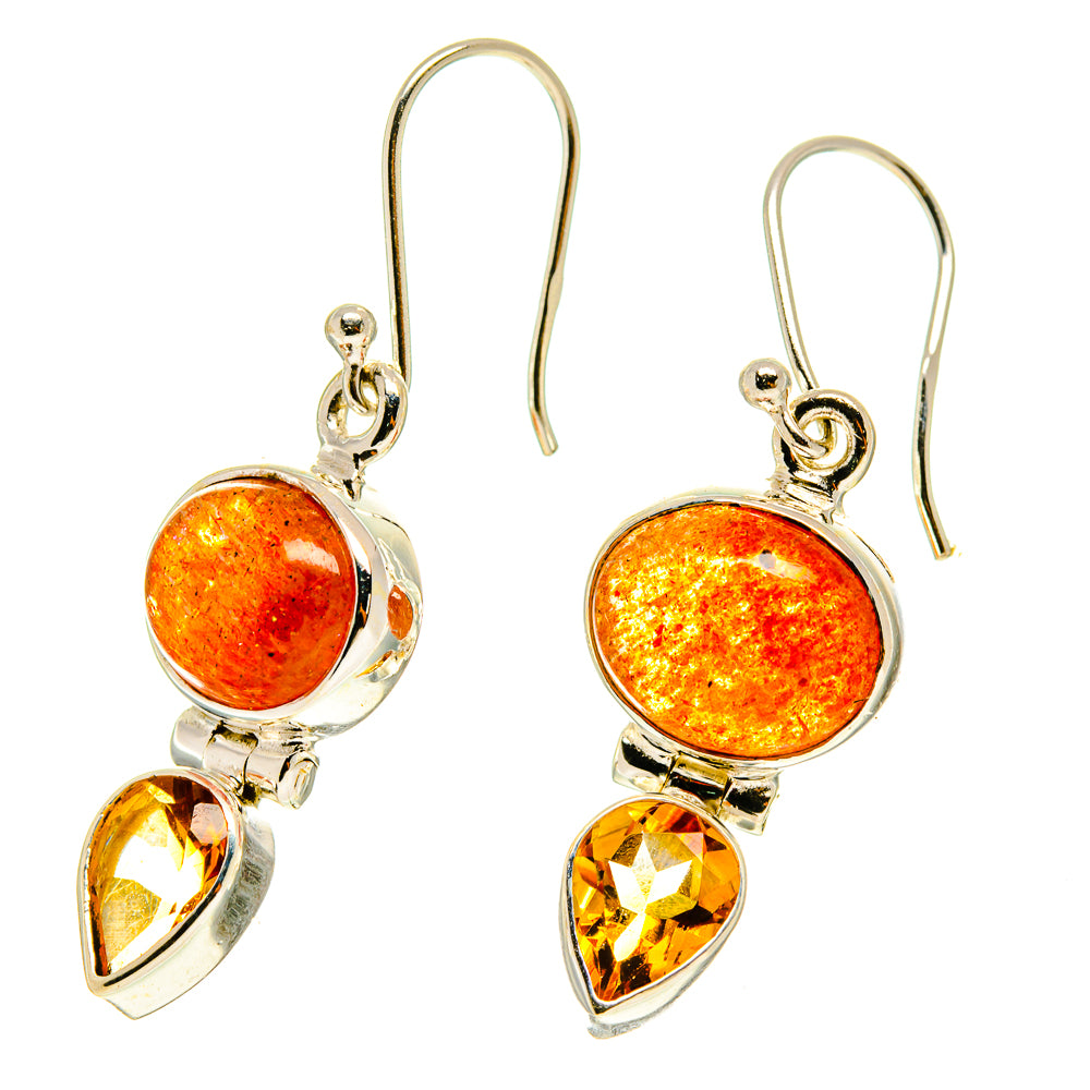 925 sterling silver drop earrings with orange round and teardrop citrine stones