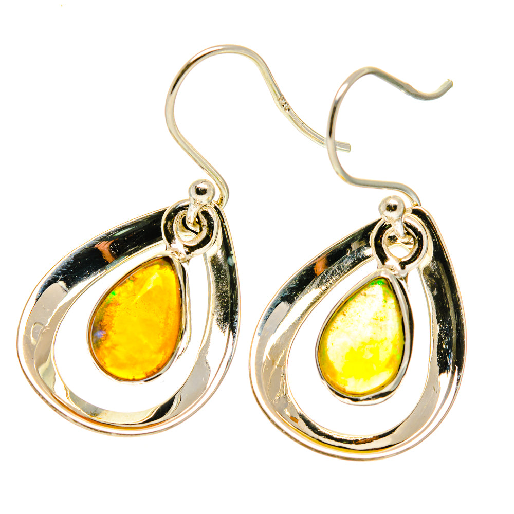 Teardrop opal earrings, polished sterling silver, yellow-to-orange opal teardrop centers