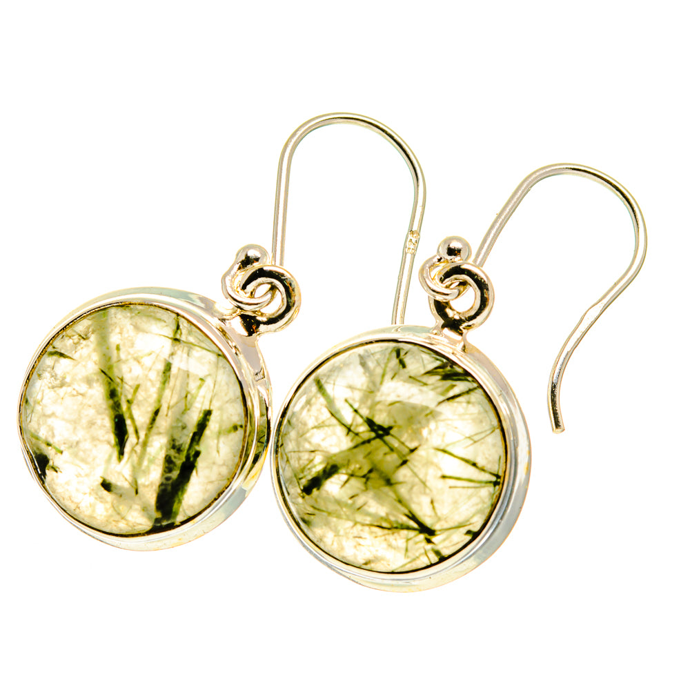 Pair of round tourmalinated quartz earrings in gold-tone 925 silver with fishhook closures