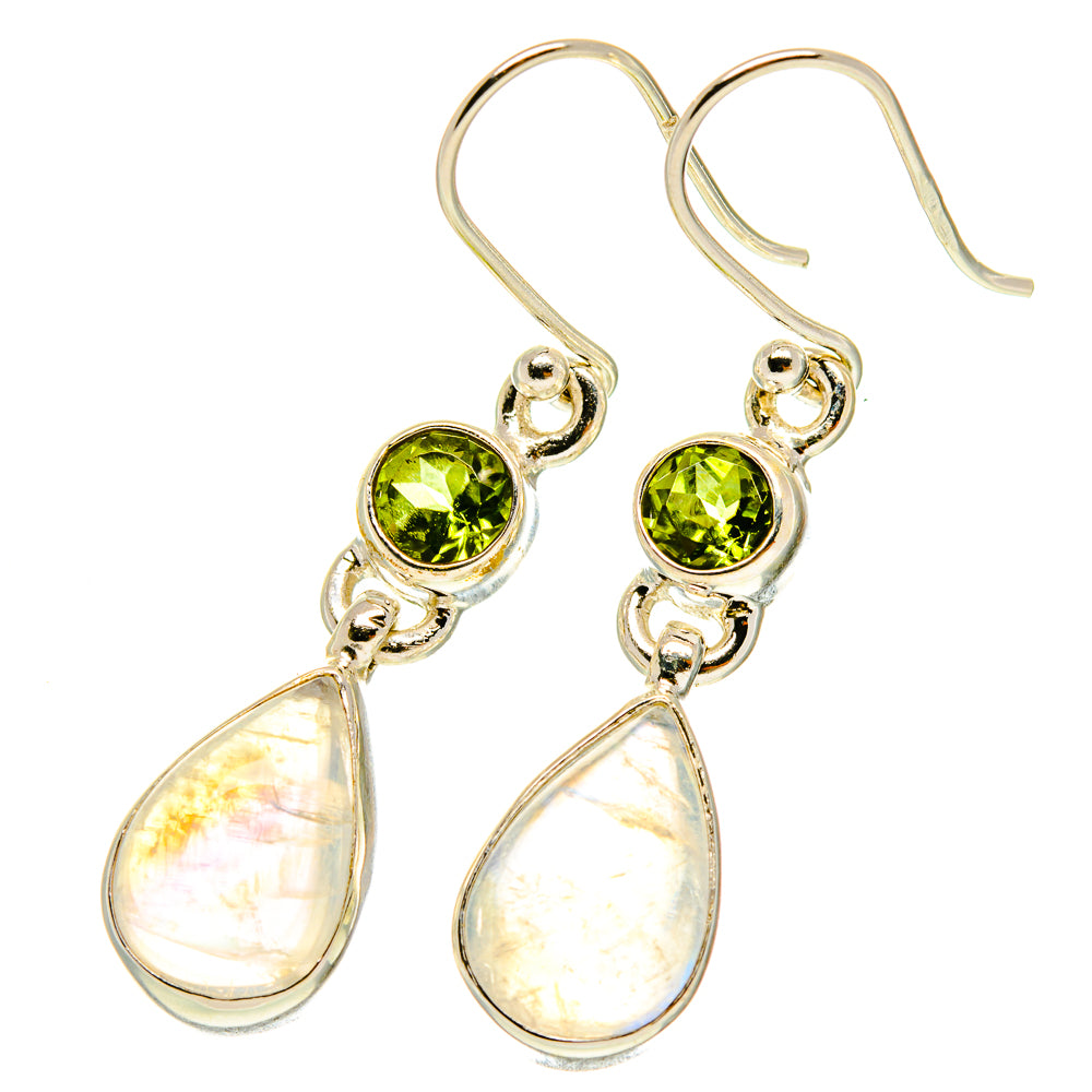 Sterling silver earrings with round green peridot and pear-shaped opal drops
