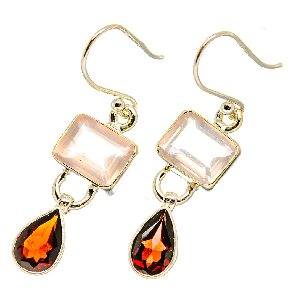 Rose Quartz, Garnet Earrings handcrafted by Ana Silver Co - EARR417678