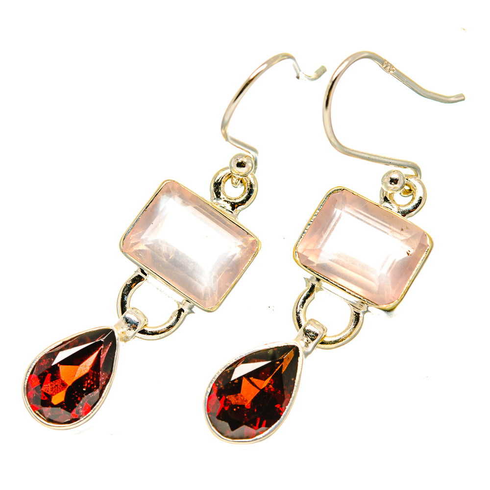 Rose Quartz, Garnet Earrings handcrafted by Ana Silver Co - EARR417680