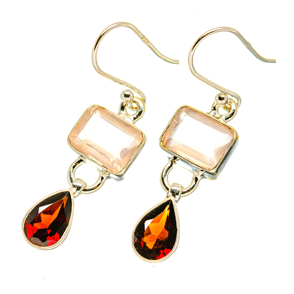 Rose Quartz, Garnet Earrings handcrafted by Ana Silver Co - EARR417702