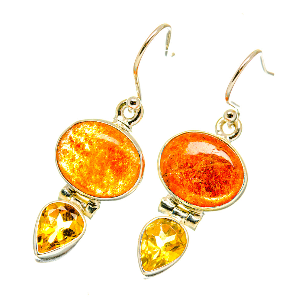 925 sterling silver citrine disc and teardrop dangle earrings