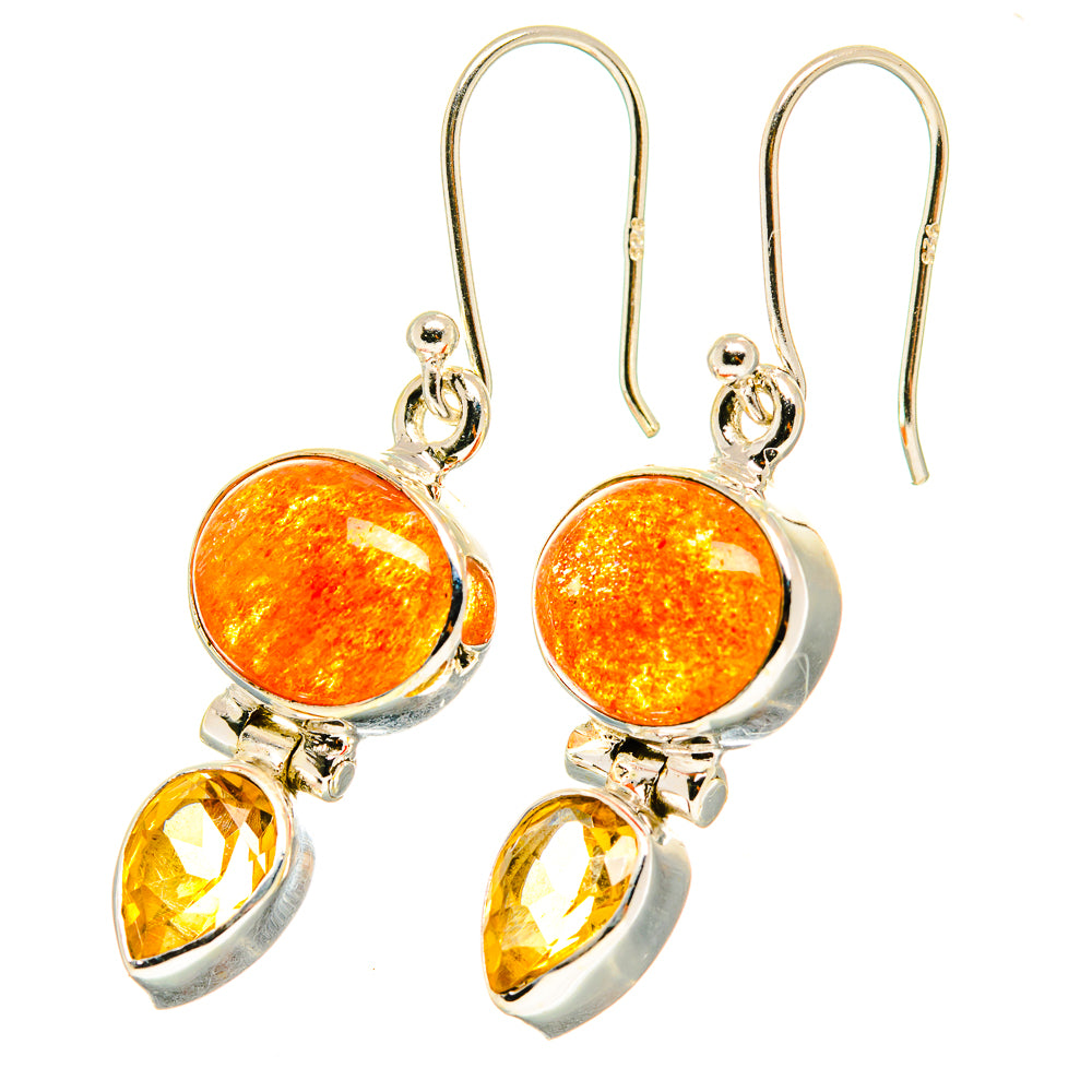 Sterling silver drop earrings with orange oval stones and yellow teardrop citrine below