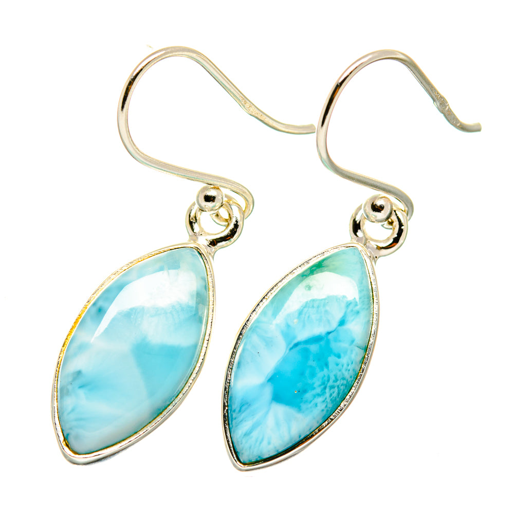925 sterling silver Larimar teardrop drop earrings with fishhook backs, blue stones