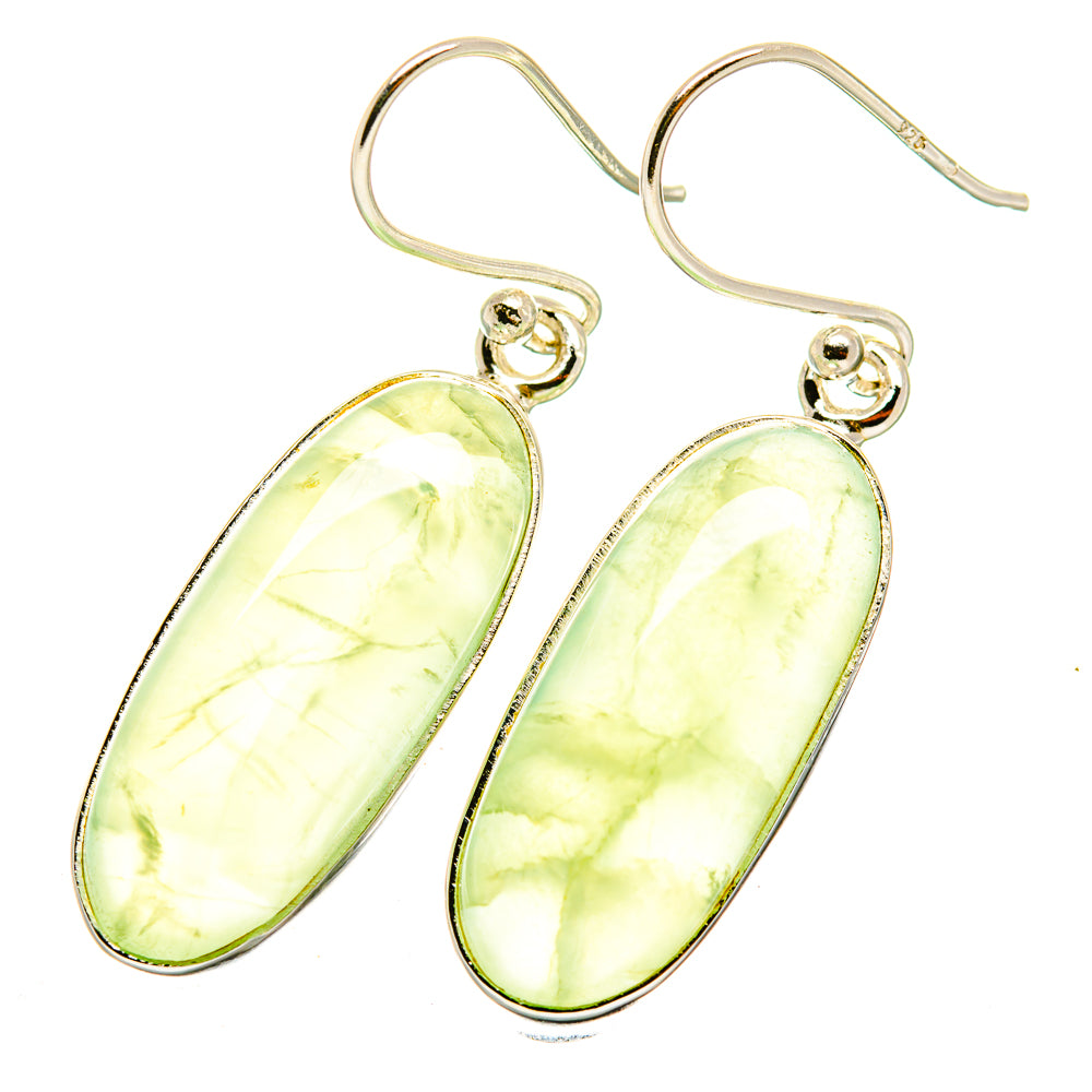Sterling silver prehnite drop earrings with oval light green stone