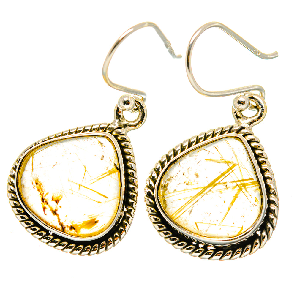Rutilated quartz drop earrings in 925 sterling silver with oval amber cabochons